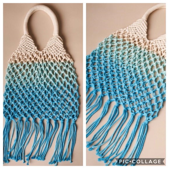 Handbags - Turquoise Blue Cotton Net Fringe Fashion purse